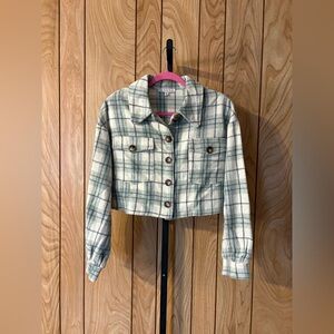 Plaid Cropped Button-Up Jacket